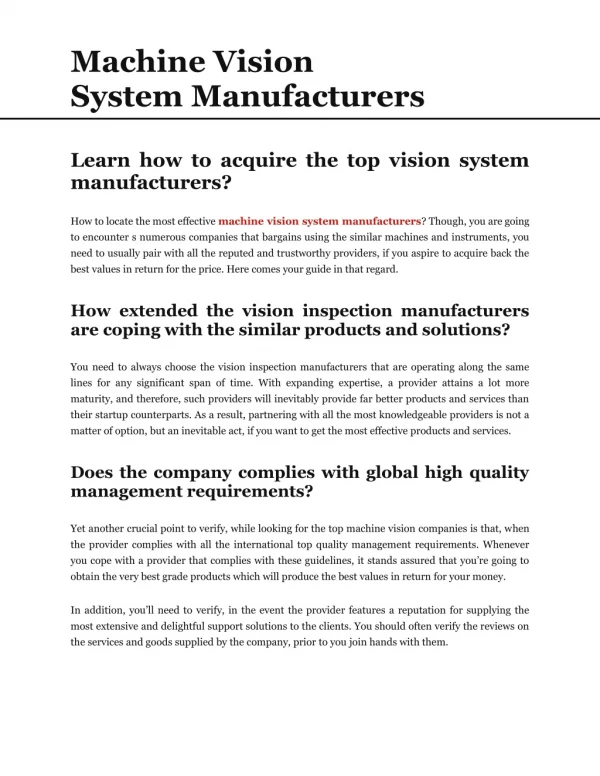 Top Machine Vision Inspection System Manufacturers Companies