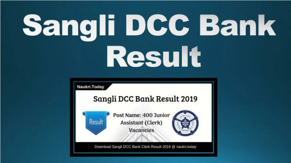 Sangli DCC Bank Result 2019 Junior Assistant Cut off Marks, Merit List