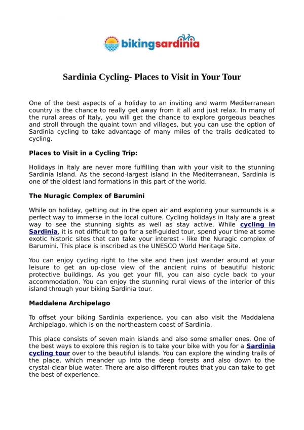 Sardinia Cycling - Places to Visit in Your Tour
