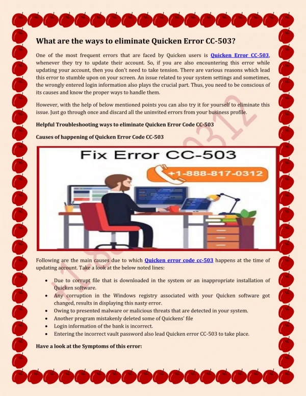 What are the ways to eliminate Quicken Error CC-503?