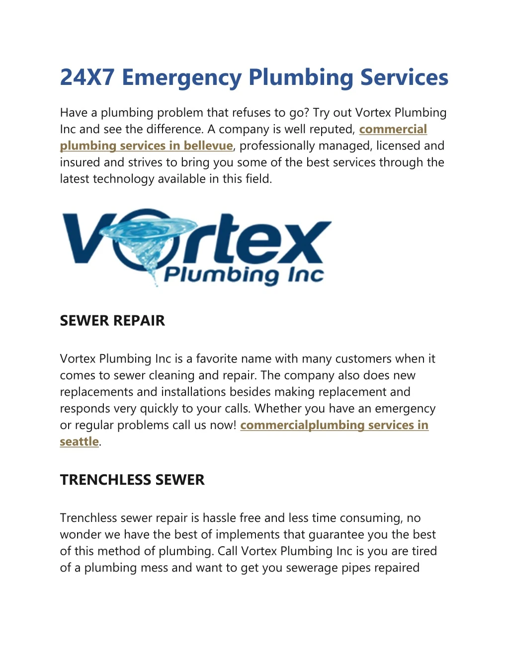 24x7 emergency plumbing services