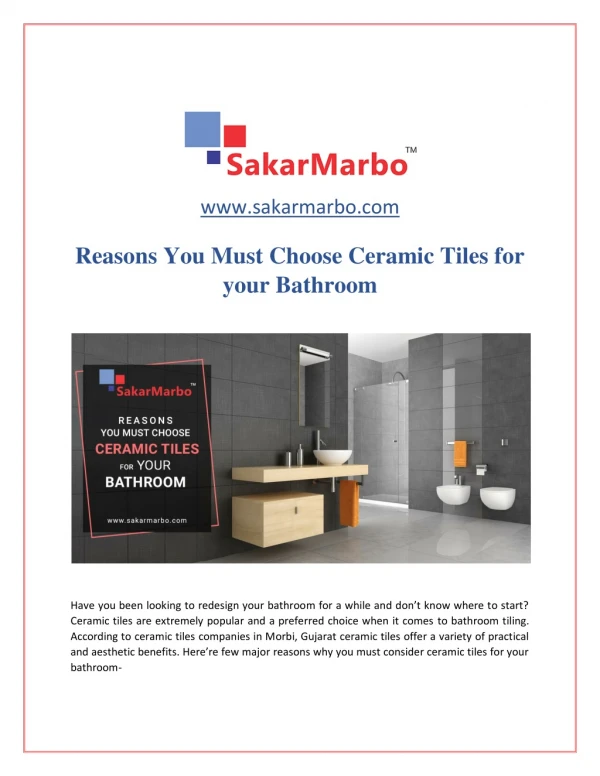 Reasons You Must Choose Ceramic Tiles for your Bathroom