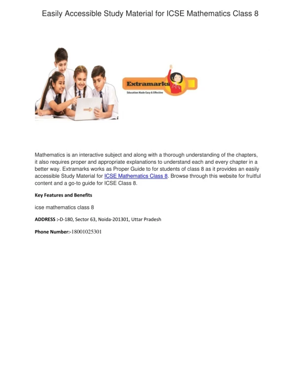 Easily Accessible Study Material for ICSE Mathematics Class 8