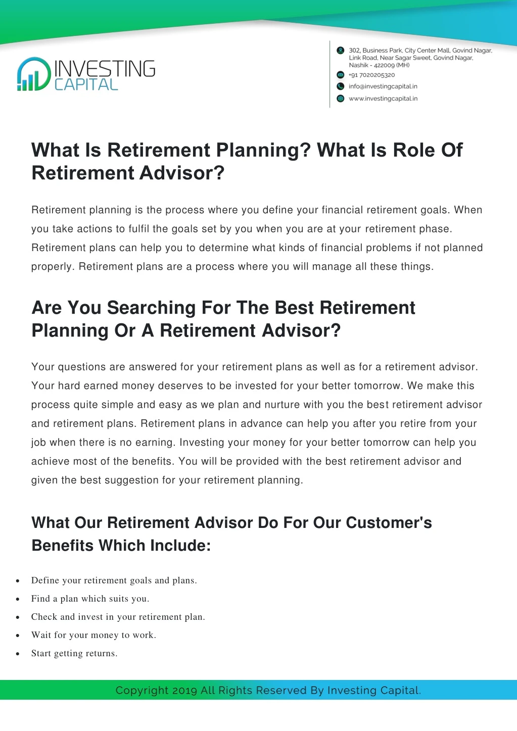 what is retirement planning what is role