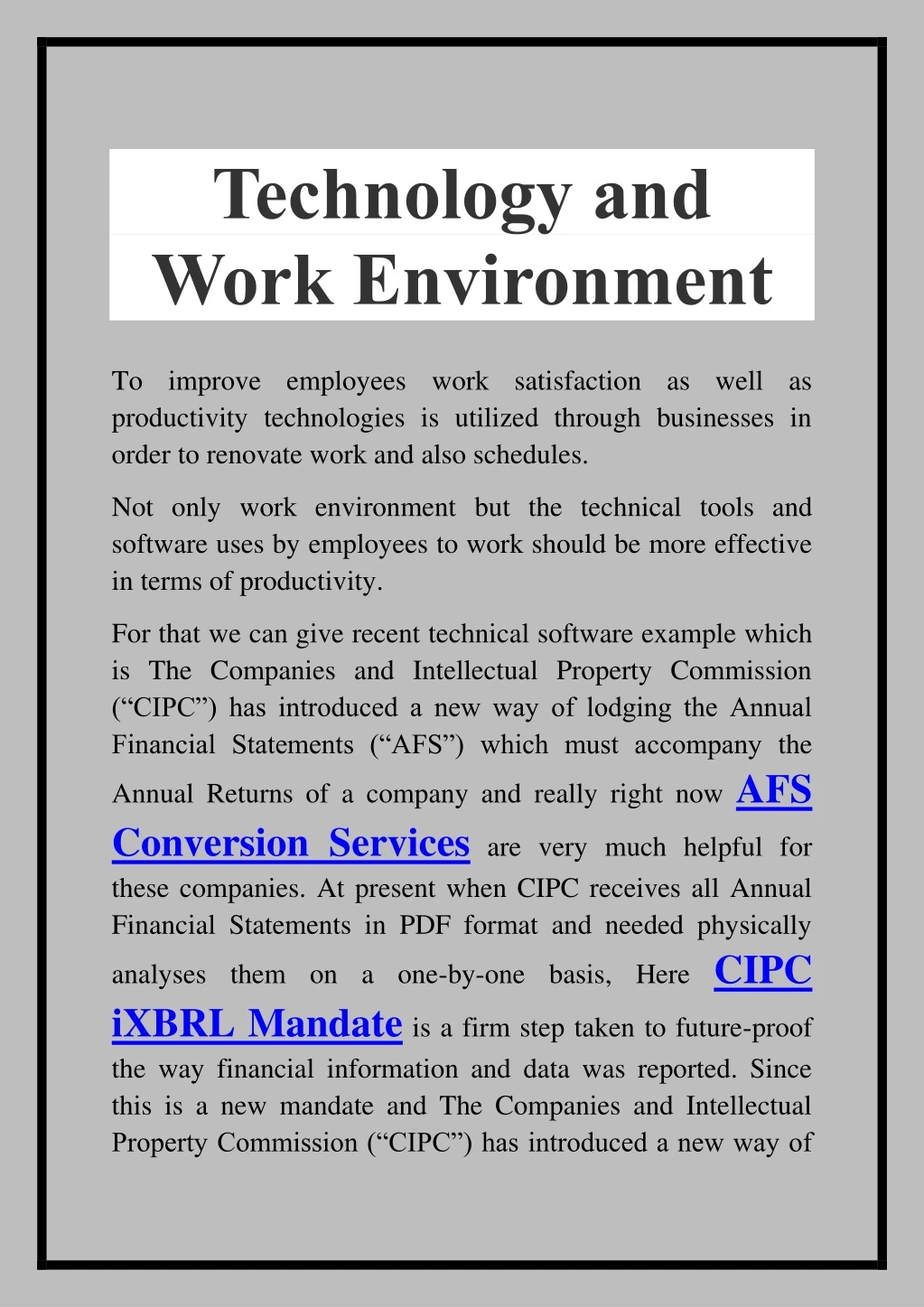 technology and work environment