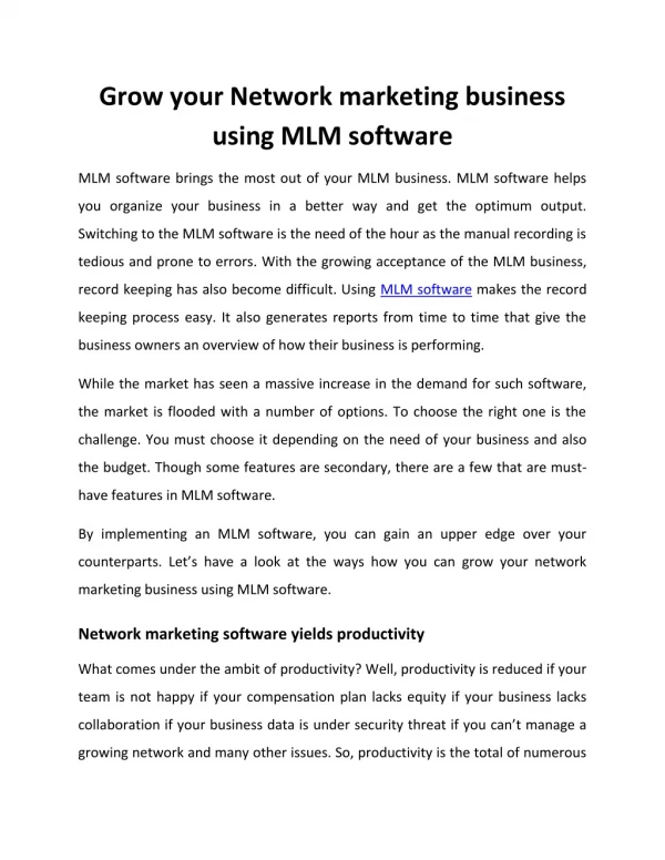 Grow your Network marketing business using MLM software