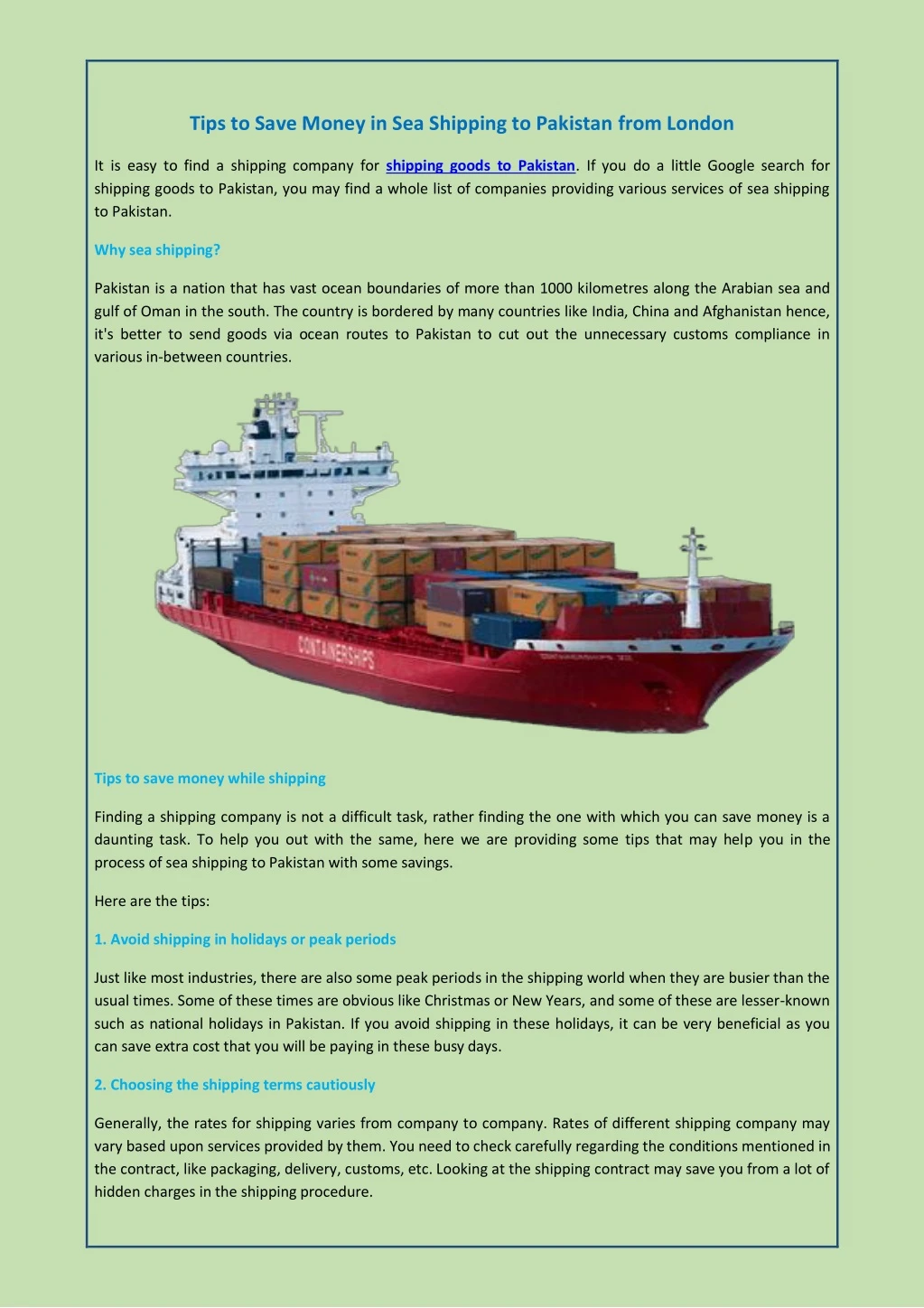 tips to save money in sea shipping to pakistan