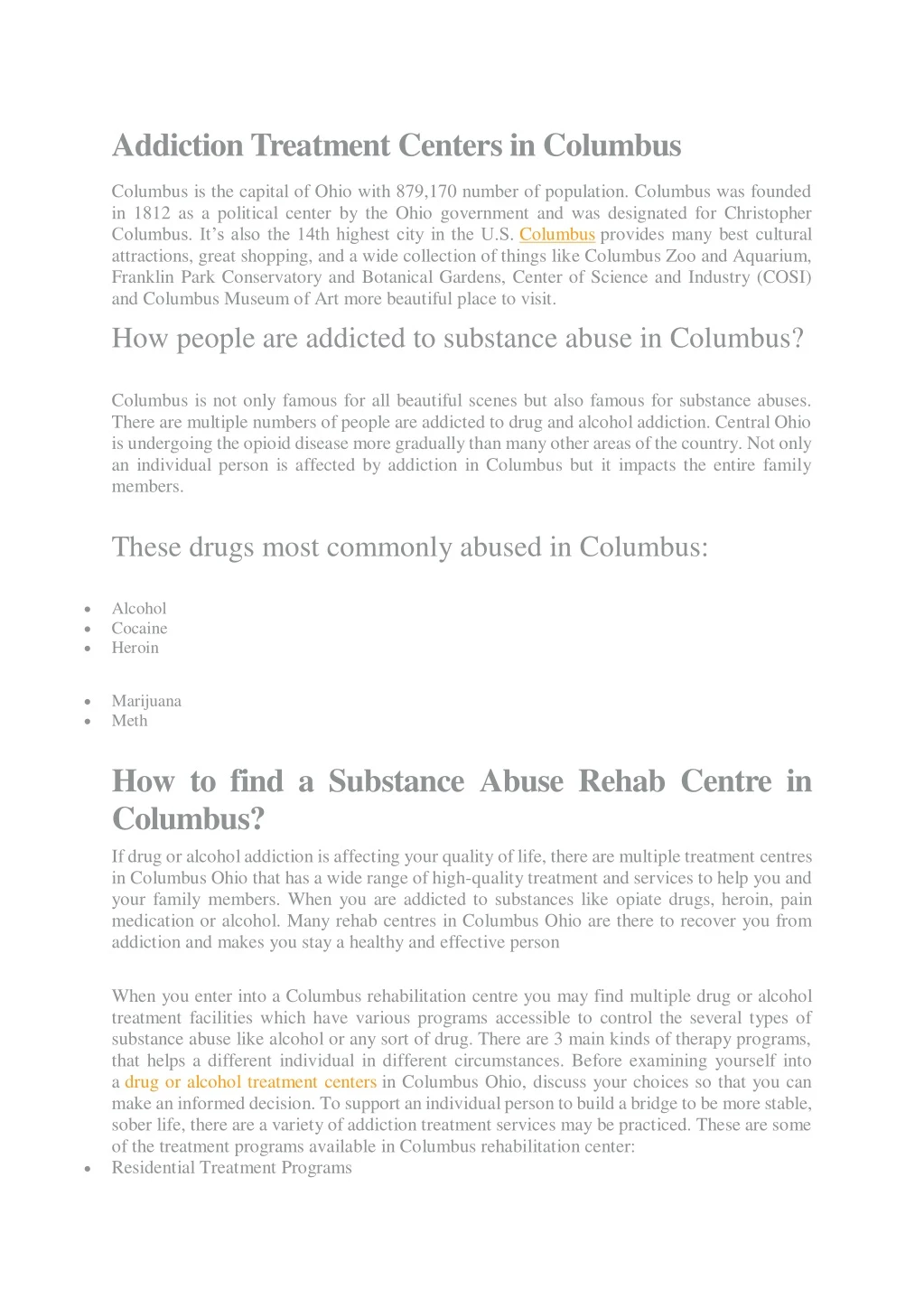 addiction treatment centers in columbus