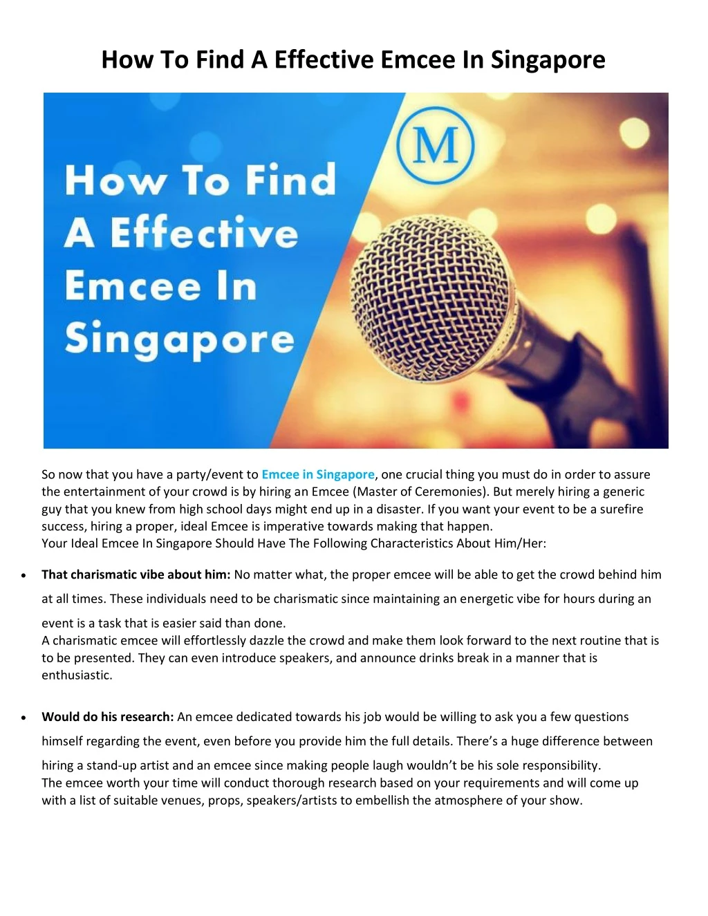 how to find a effective emcee in singapore