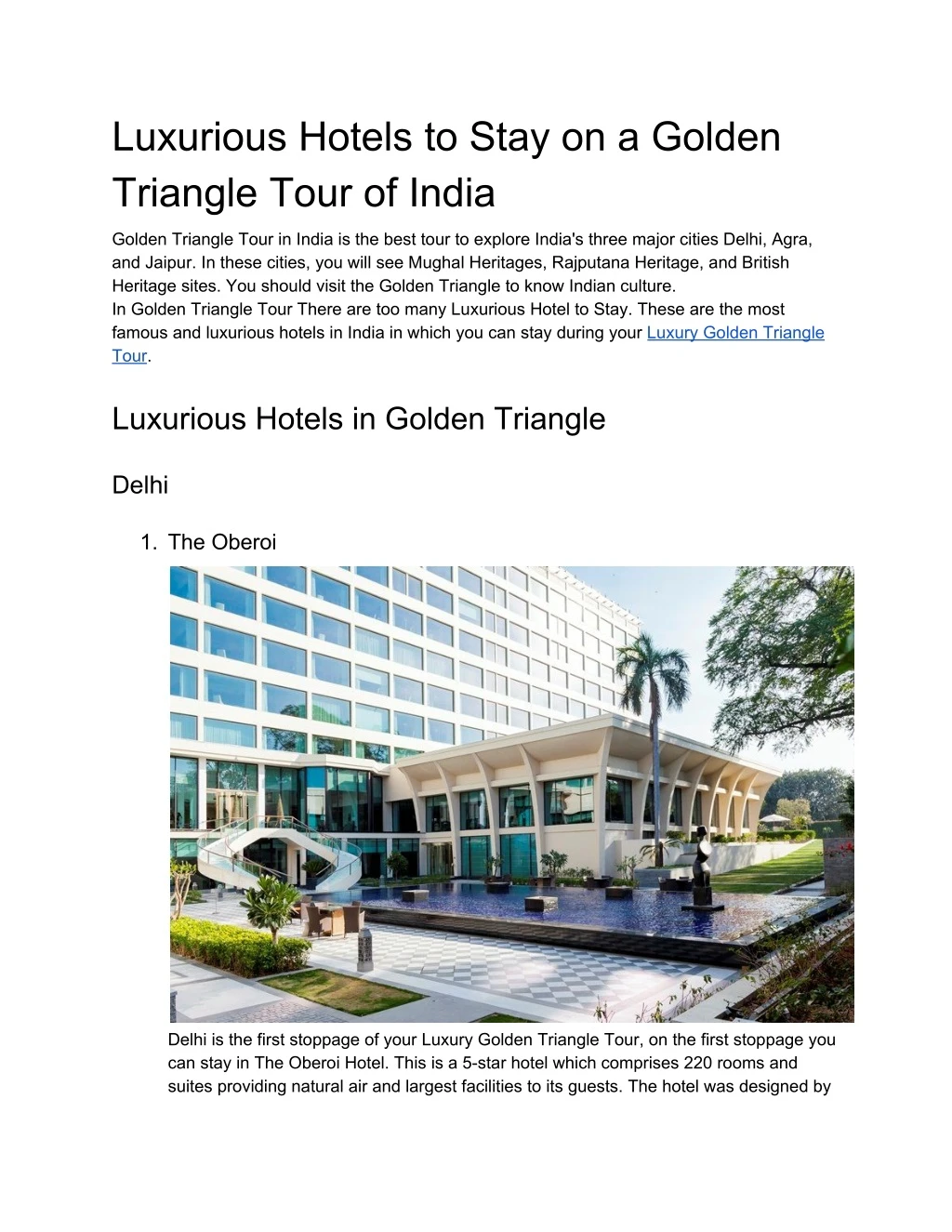 luxurious hotels to stay on a golden triangle
