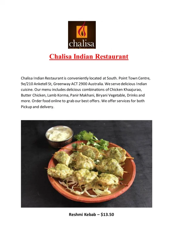 15% Off - Chalisa Indian Restaurant-Greenway - Order Food Online