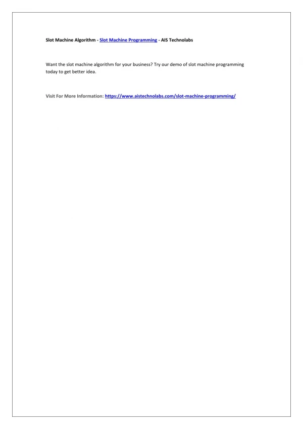 Slot Machine Algorithm - Slot Machine Programming - AIS Technolabs