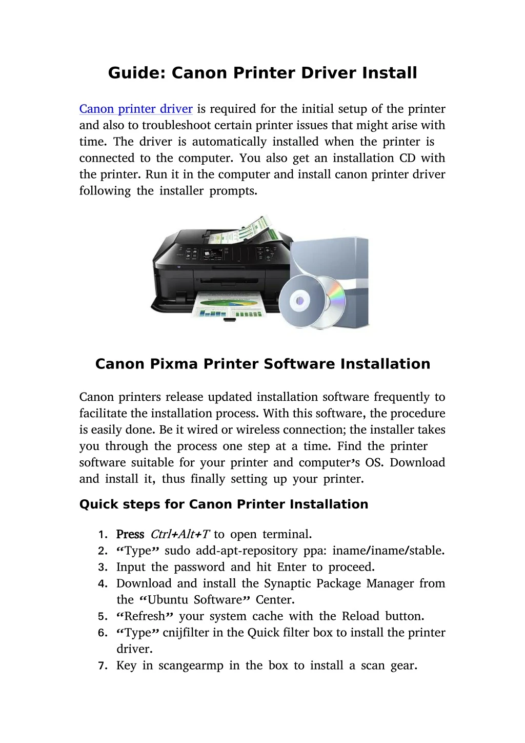 guide canon printer driver install