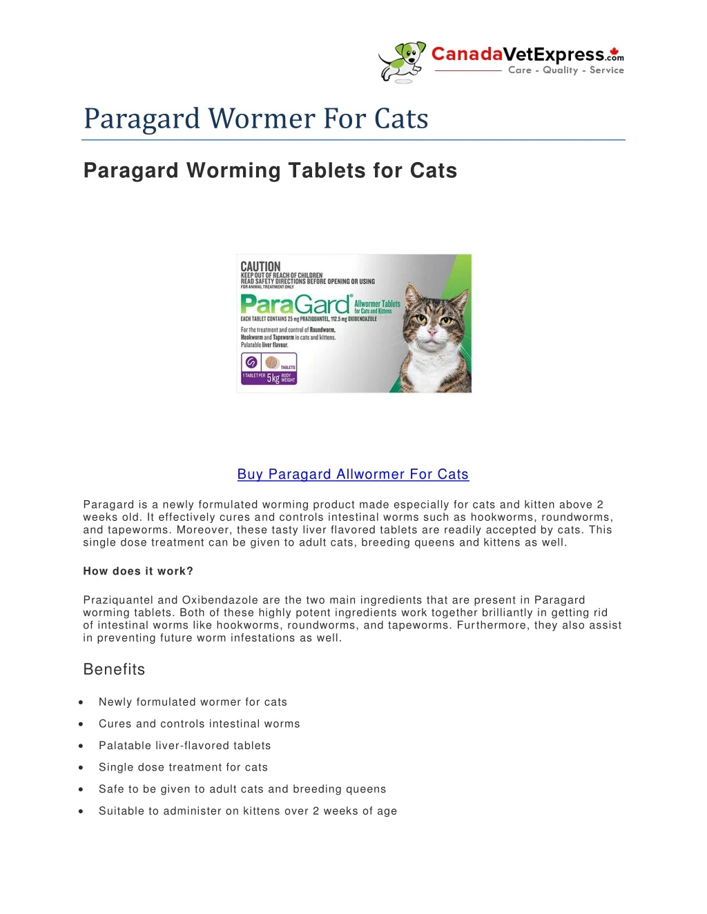 paragard wormer for cats