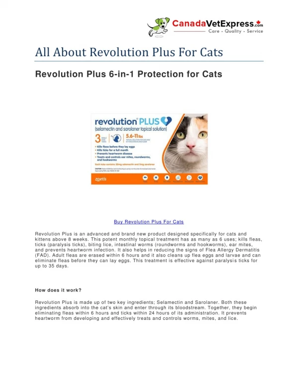Revolution Plus For Cats- Canadavetexpress
