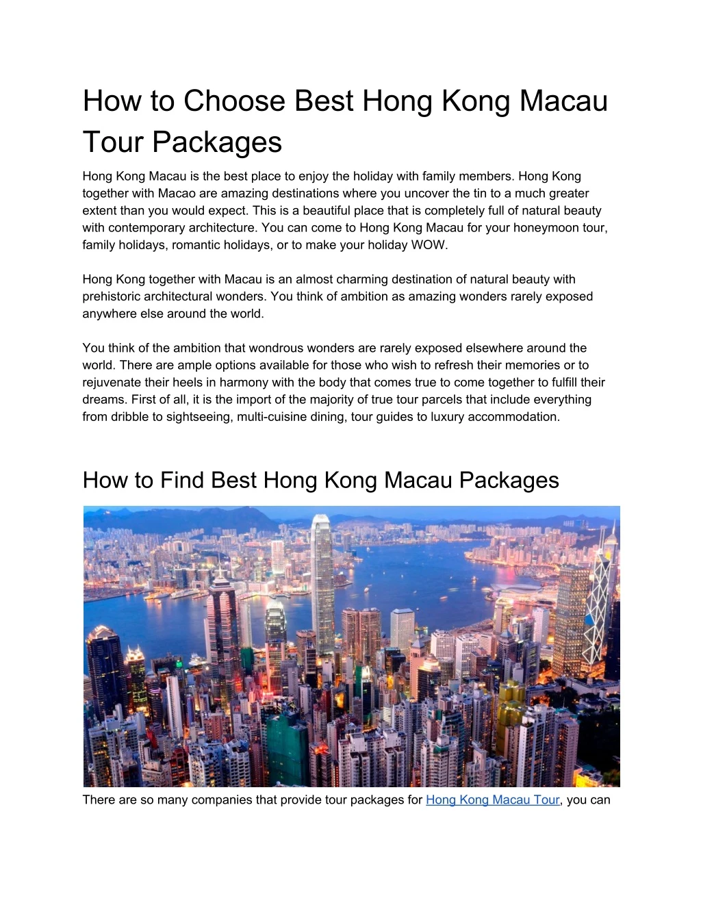 how to choose best hong kong macau tour packages
