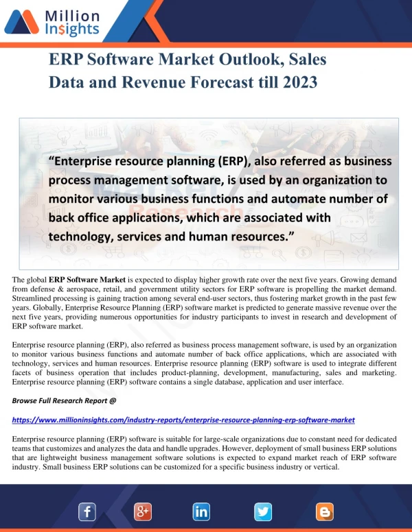 ERP Software Market Outlook, Sales Data and Revenue Forecast till 2023