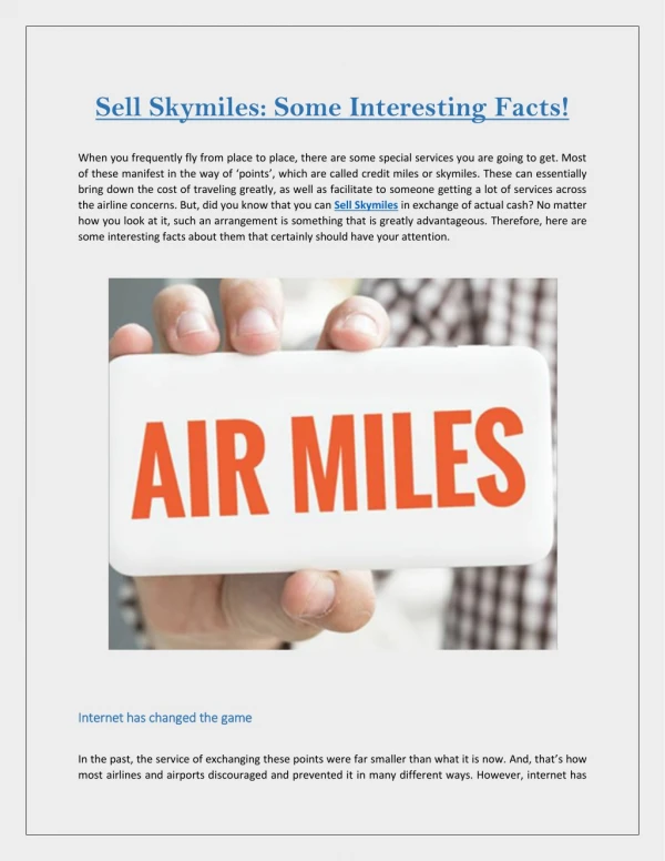 Sell Skymiles: Some Interesting Facts!