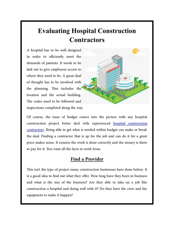 Evaluating Hospital Construction Contractors