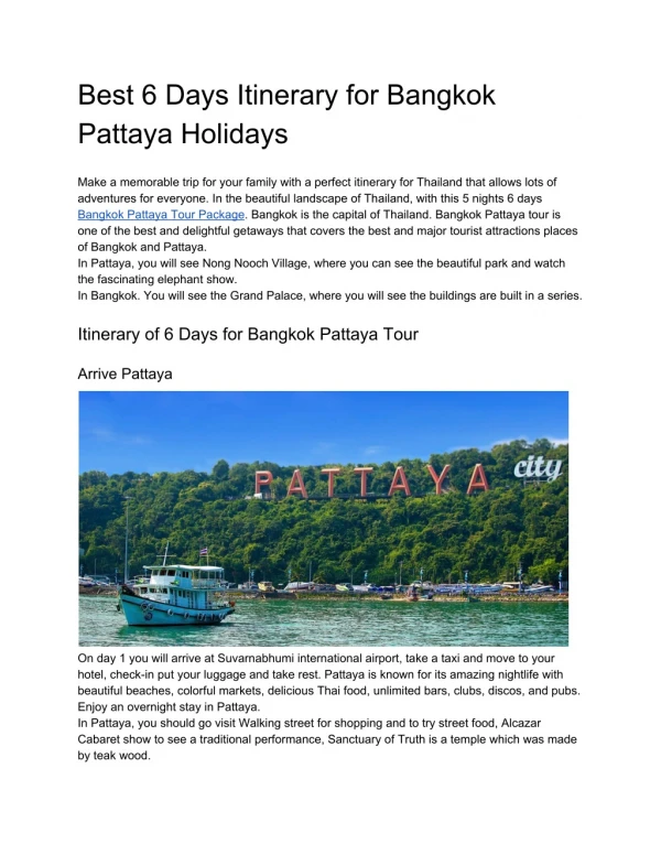 Best 6 Days Itinerary for Bangkok Pattaya Holidays