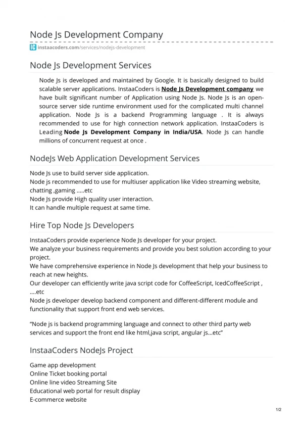 Node Js Development Company in India