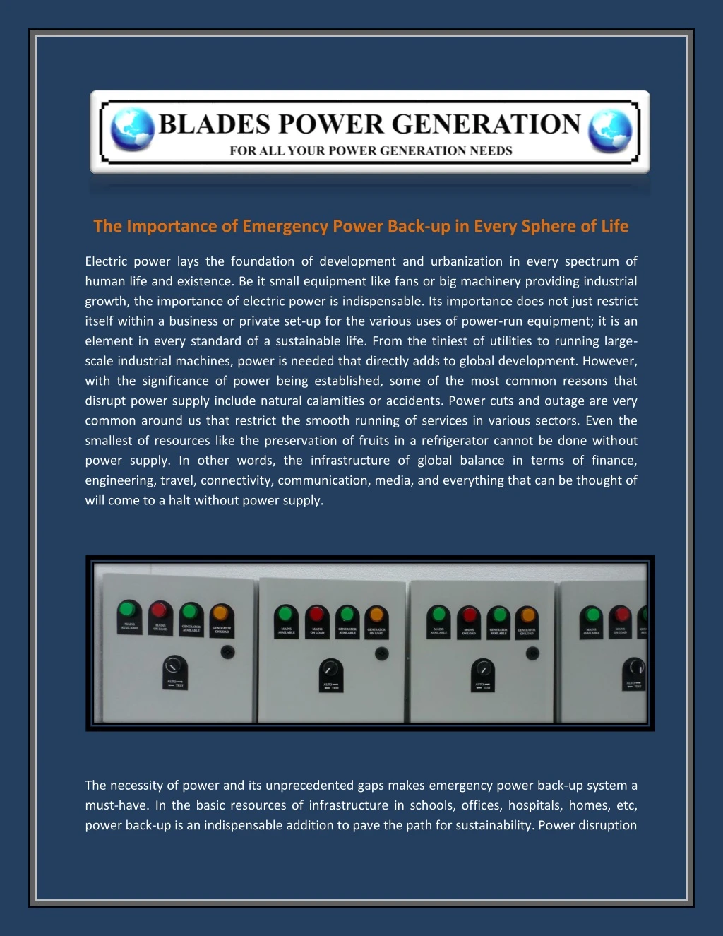 the importance of emergency power back