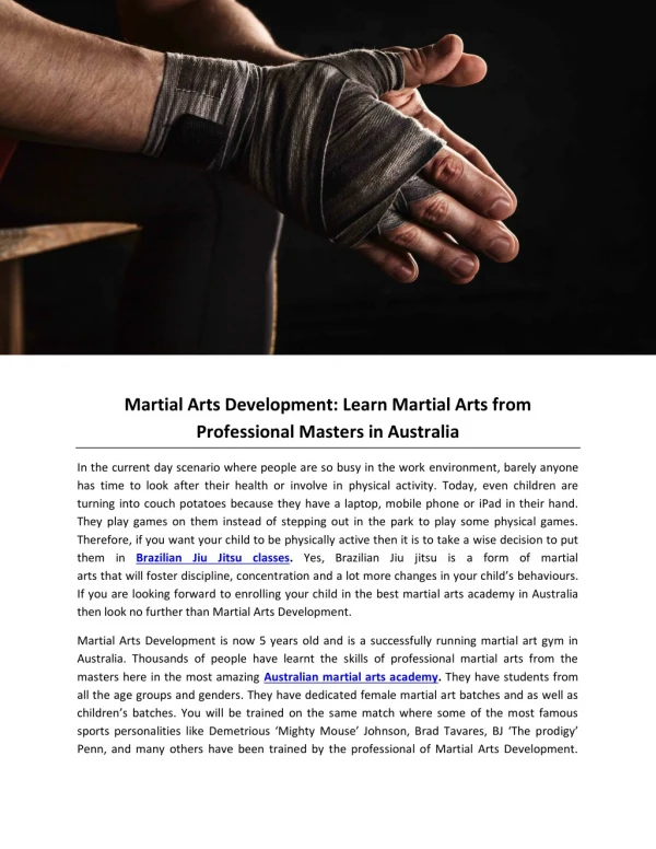 Martial Arts Development: Learn Martial Arts from Professional Masters in Australia