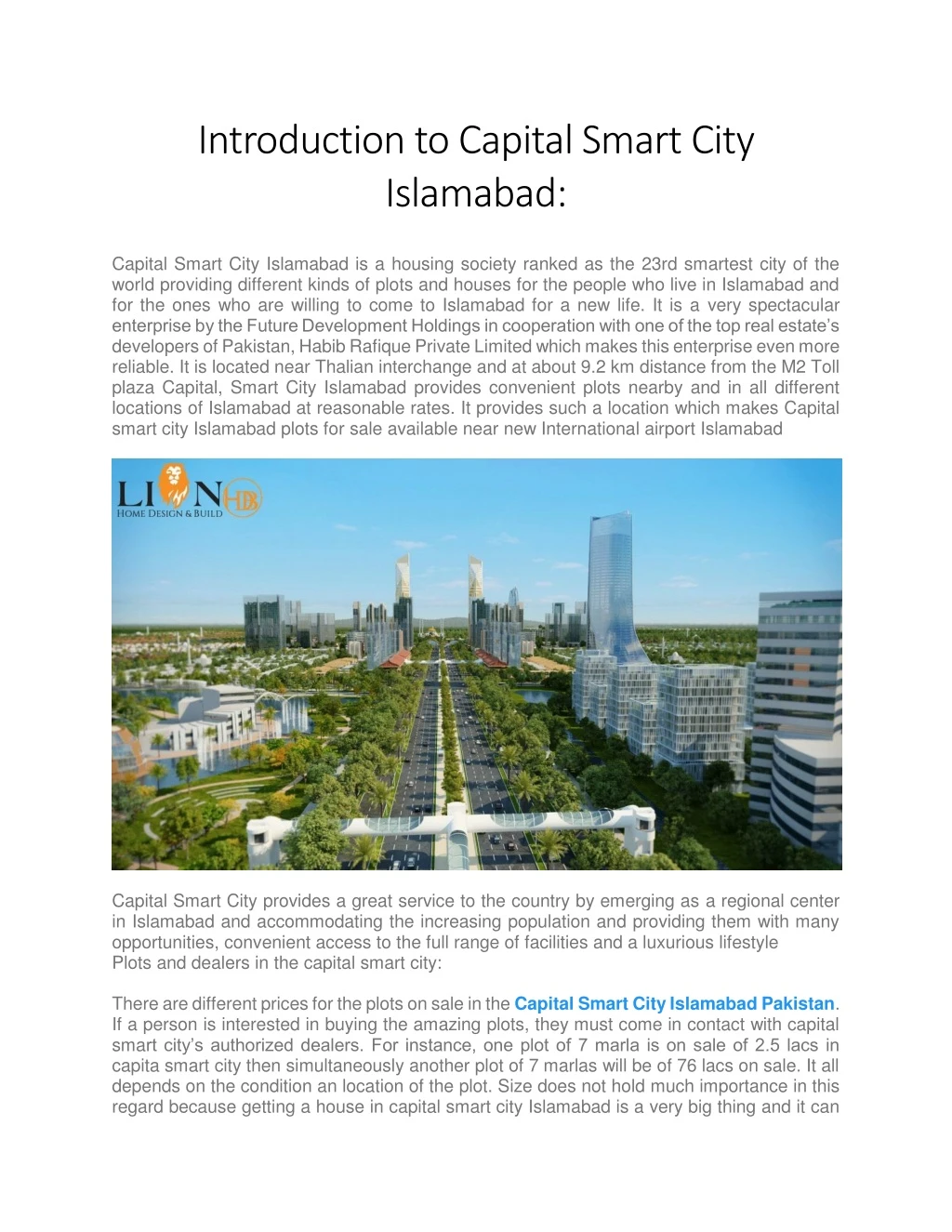 introduction to capital smart city islamabad