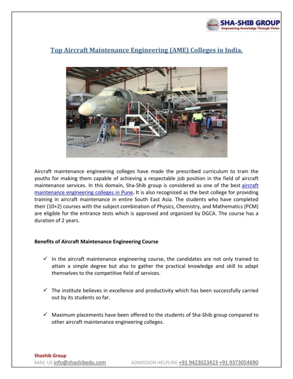 Top Aircraft Maintenance Engineering