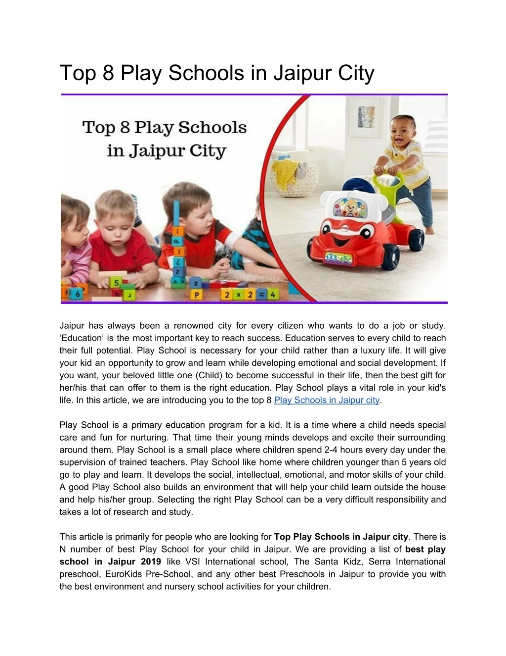 top 8 play schools in jaipur city