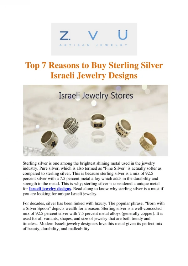 Top 7 Reasons to Buy Sterling Silver Israeli Jewelry Designs