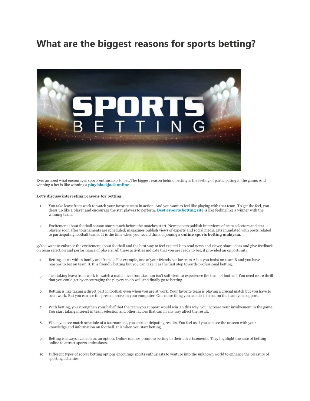 what are the biggest reasons for sports betting