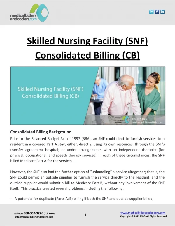 Skilled Nursing Facility (SNF) Consolidated Billing (CB)