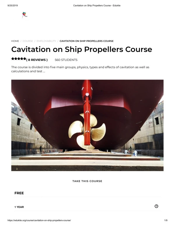 Cavitation on Ship Propellers Course - Edukite