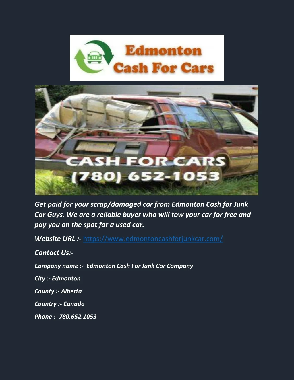 get paid for your scrap damaged car from edmonton