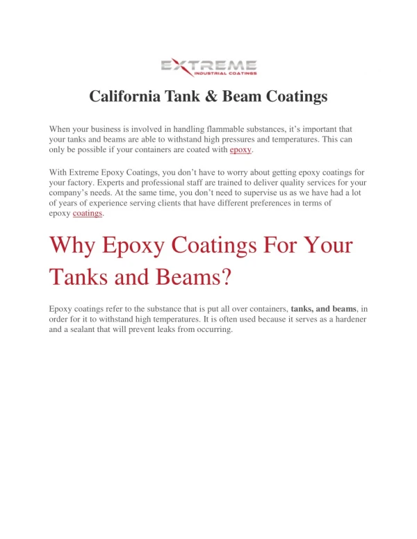 Tank & Beam Coatings