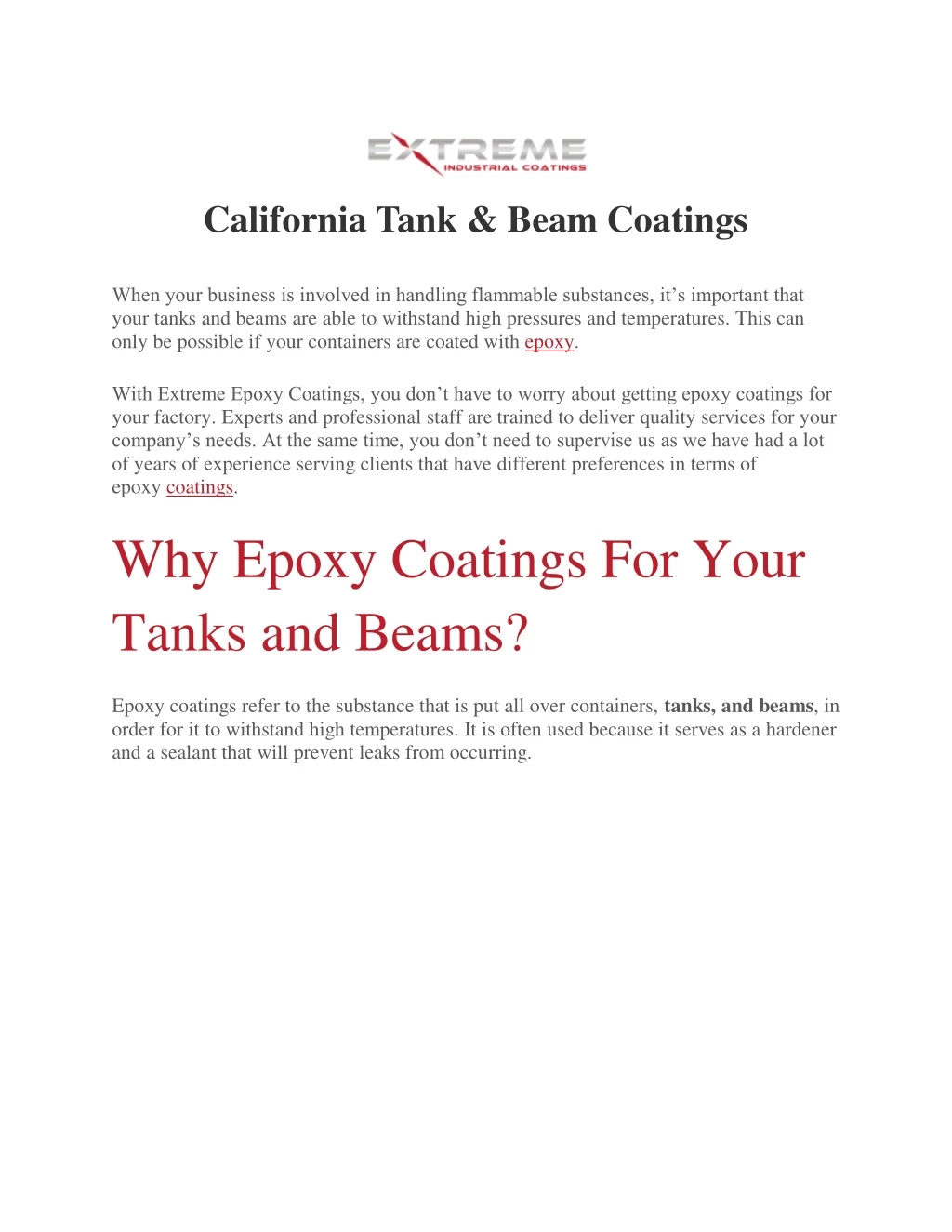 california tank beam coatings when your business
