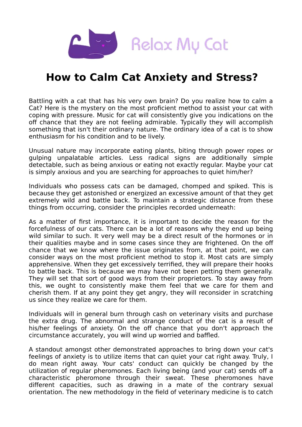 how to calm cat anxiety and stress