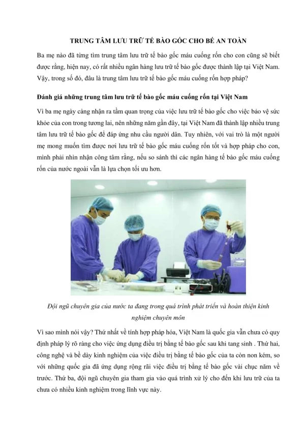 Trung tâm lưu trữ tế bào gốc cho bé an toàn