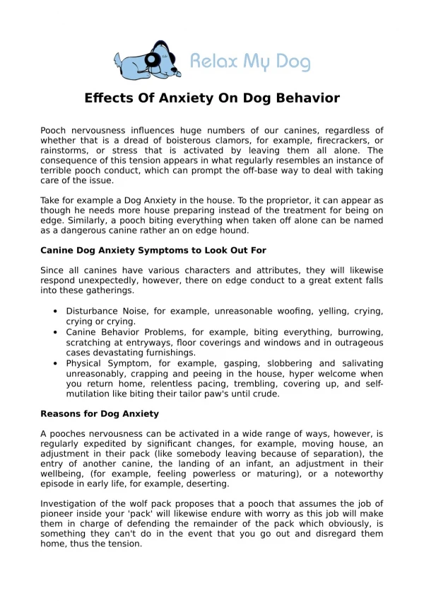 Effects Of Anxiety On Dog
