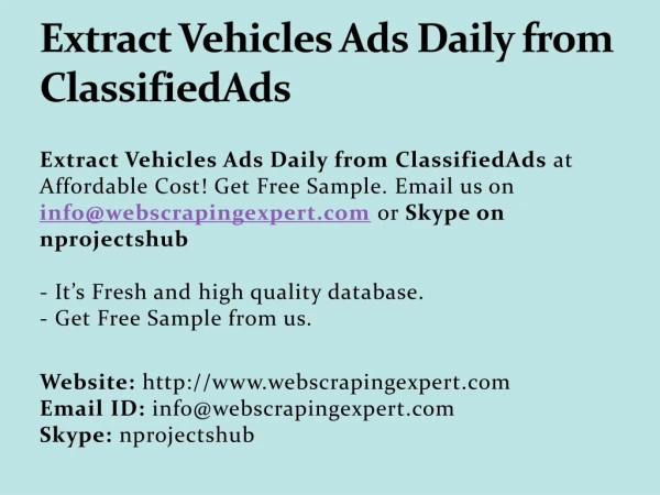 Extract Vehicles Ads Daily from ClassifiedAds