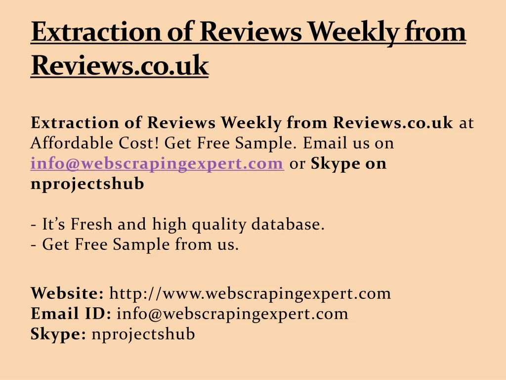 extraction of reviews weekly from reviews co uk