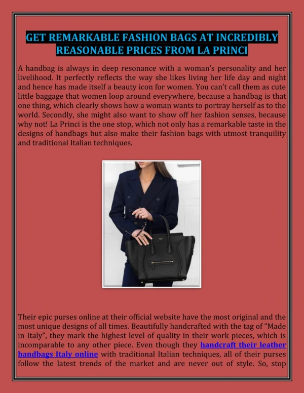 GET REMARKABLE FASHION BAGS AT INCREDIBLY REASONABLE PRICES FROM LA PRINCI