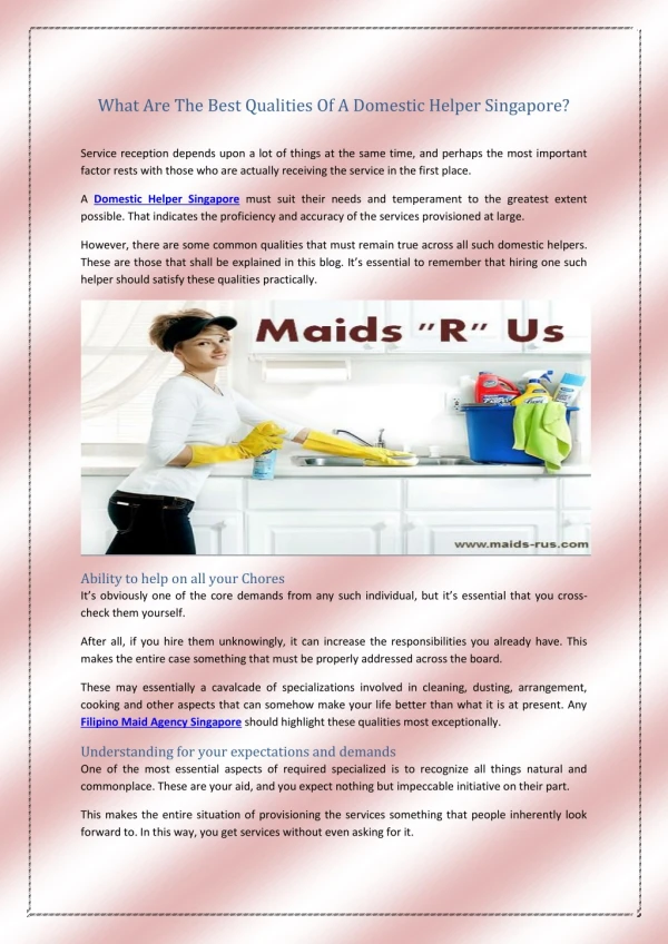 What Are The Best Qualities Of A Domestic Helper Singapore?