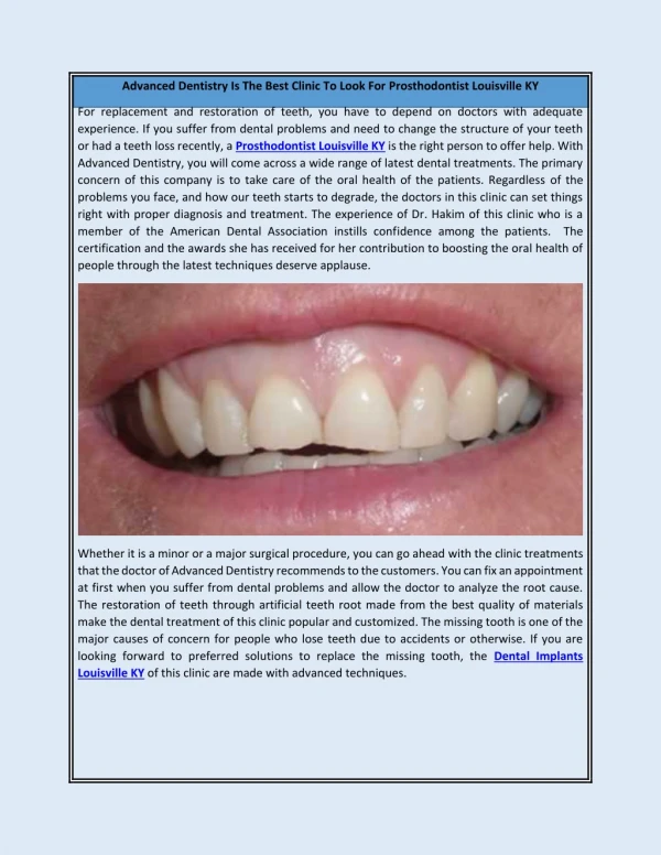 Advanced Dentistry Is The Best Clinic To Look For Prosthodontist Louisville KY