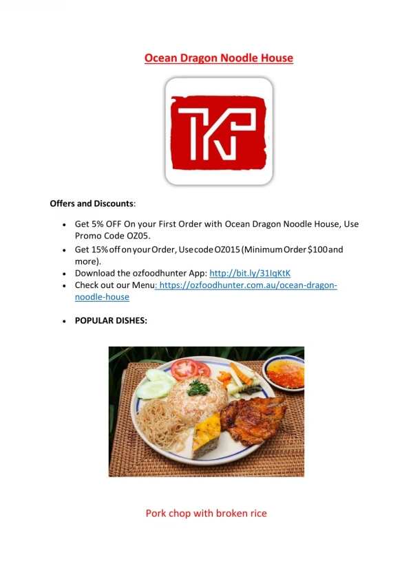 15% Off - Ocean Dragon Noodle House-Kingsford - Order Food Online