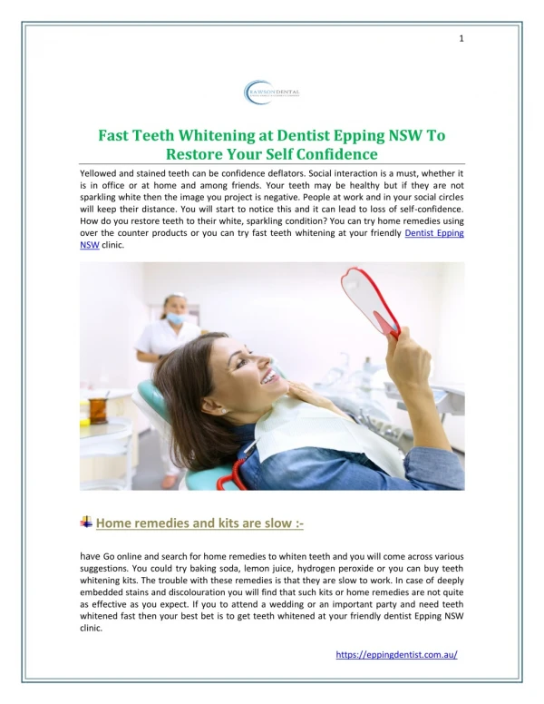Fast Teeth Whitening at Dentist Epping NSW To Restore Your Self Confidence