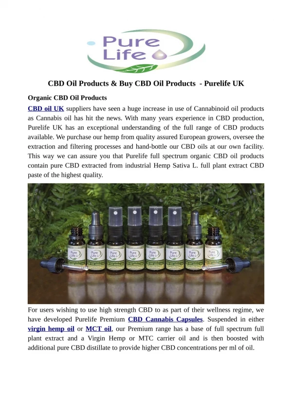 CBD Oil Products & Buy CBD Oil Products - Purelife UK