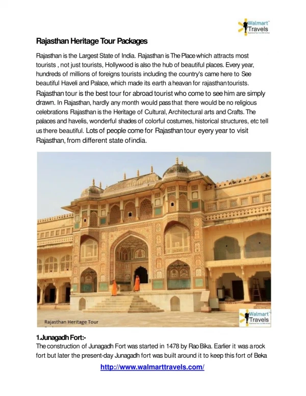 Rajasthan Heritage Tour Packages by Walmart Travels