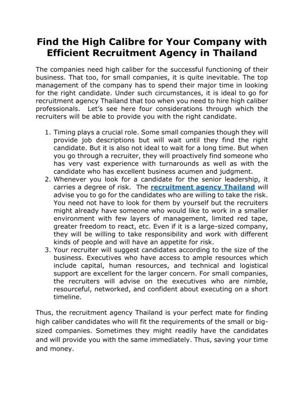 Find the High Calibre for Your Company with Efficient Recruitment Agency in Thailand